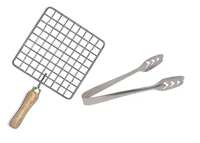Stainless Steel Roast Jali with Tong, Set of 2, Silver