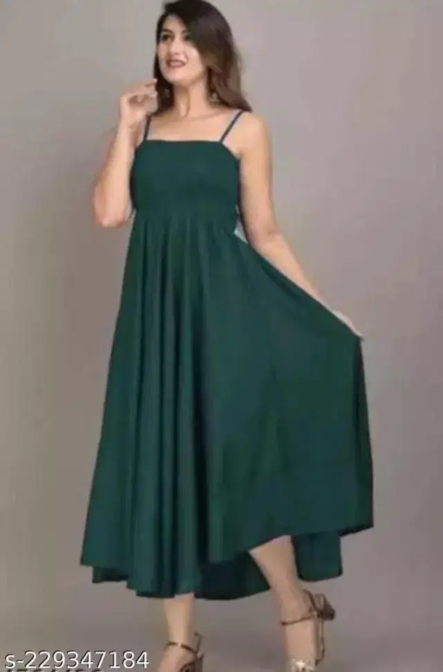 Poly Crepe Dress for Women (Green, S)