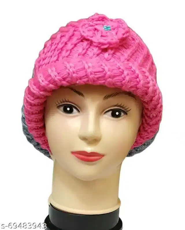 Woolen Cap for Women (Dark Pink)