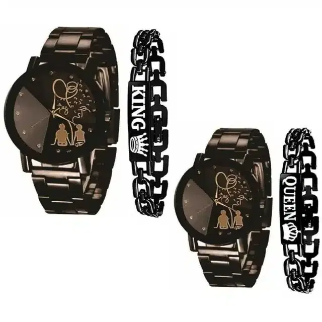 Couple Analog Watches, Pack of 4 (Black)