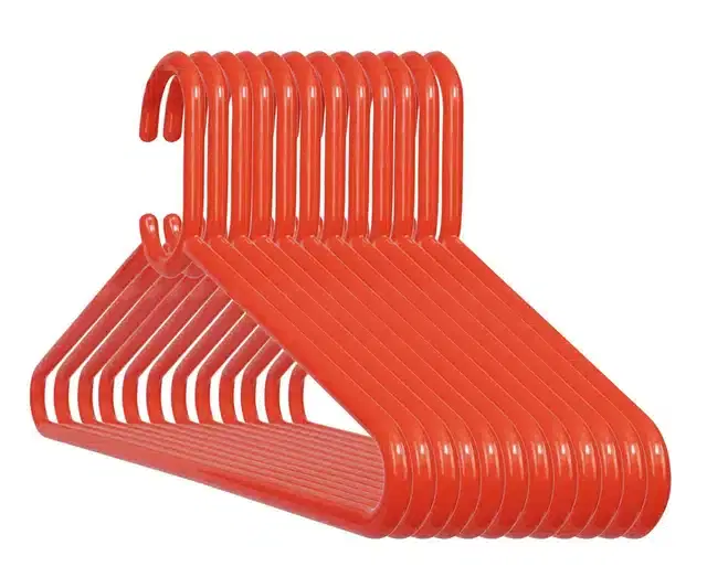 Plastic Clothes Hangers for Wardrobe, Red, Pack of 12