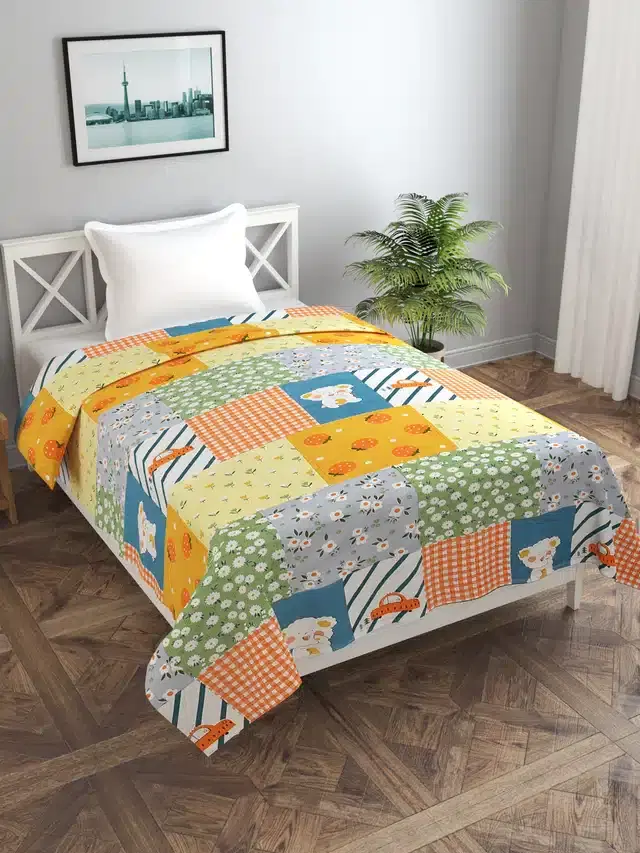 Printed Single Duvet Cover with Zipper, Multicolor, 60x90 Inches