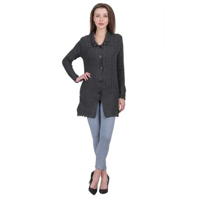 Women's Button Cardigan (Grey, L) (AX-7)