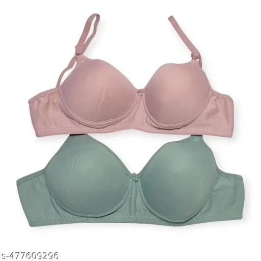 Cotton Solid Bra for Women & Girls, Multicolour, Pack of 2 (28A)