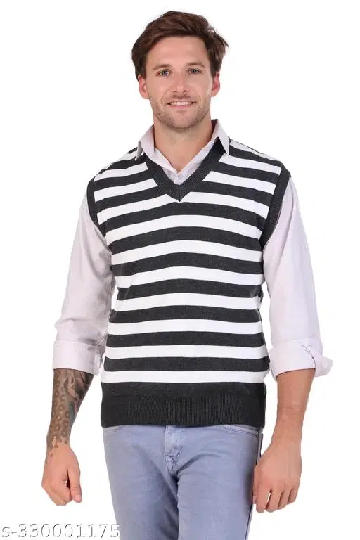 Half Sleeves Sweater for Men (Black & White, M)