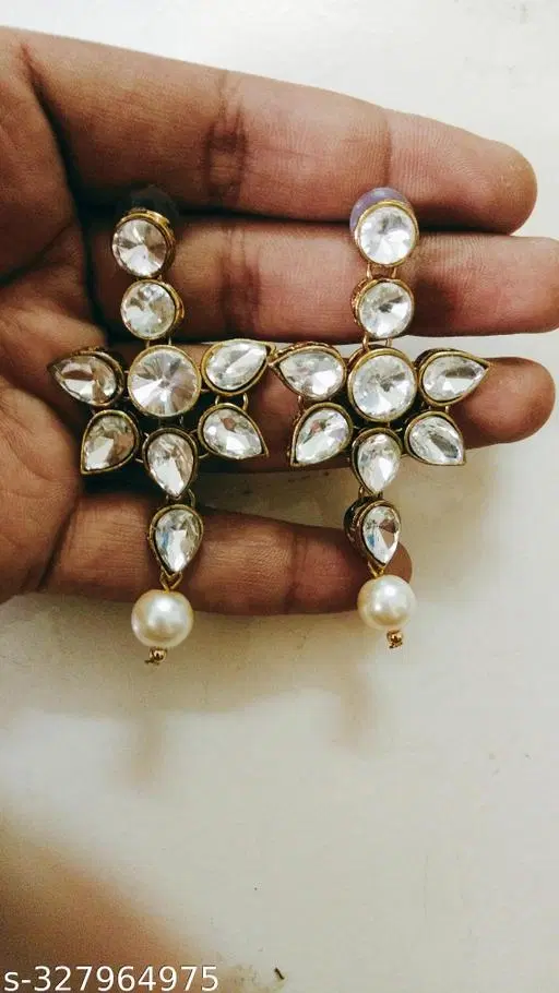 Alloy Kundan Earring for Women & Girls, White