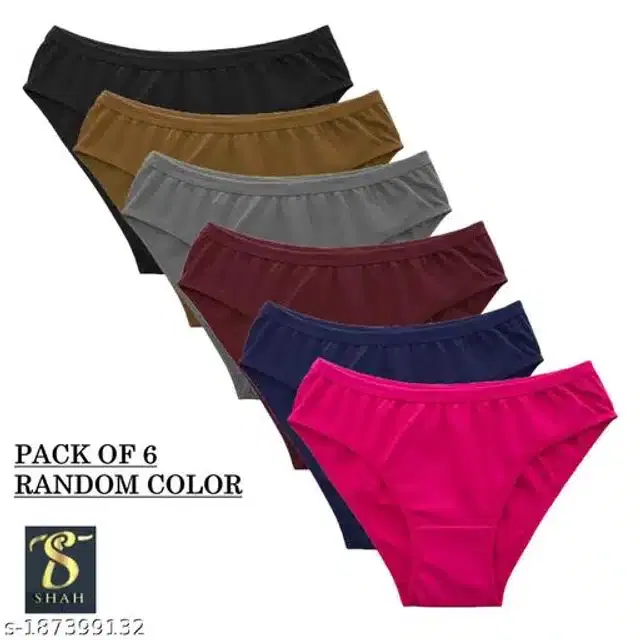 Cotton Briefs for Women, Pack of 6 (Assorted, M)