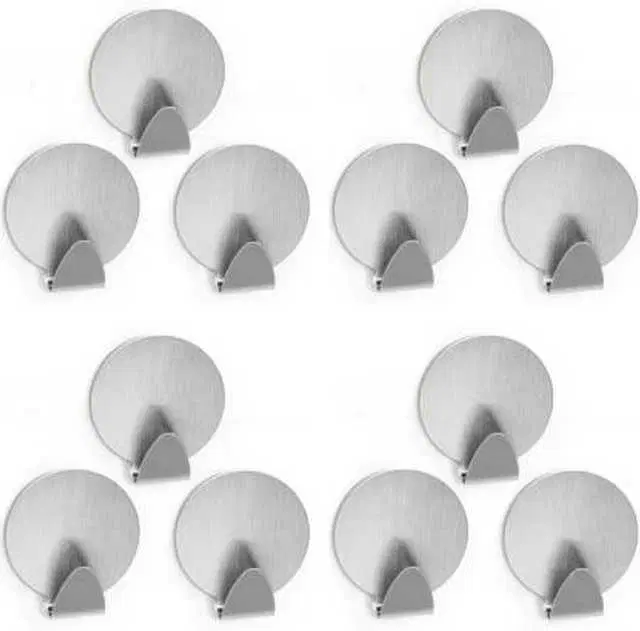 Stainless Steel Shape Self Adhesive Hooks, Pack Of 12, Steel, R-307