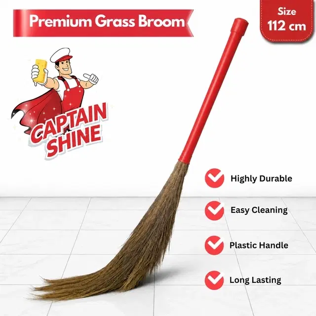 Captain Shine Premium Grass Broom with Plastic Handle, 400g [Net], 112cm