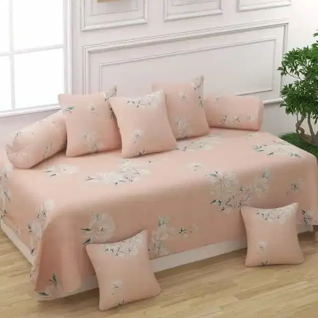 Adirav Polycotton Feel Single Bed Sheet, 2 Bolster covers & 5 Cushion Covers, Beige, ADRV-DW-90