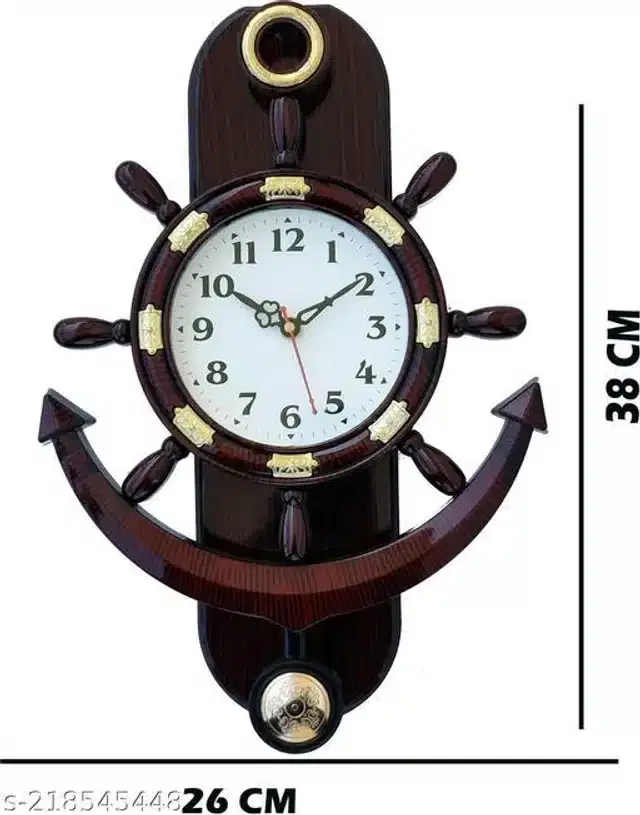 Analog Wall Clock, Brown, 38x26 cm
