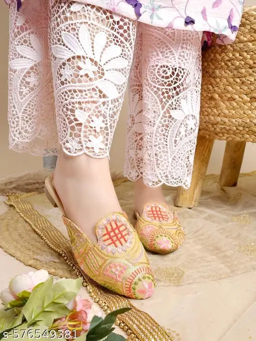 Shoetopia Golden Embellished Mules (IND-3)