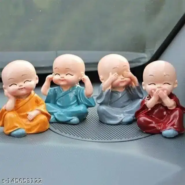 Baby Monk Buddha Car Dashboard Idol, Multicolor, Pack of 4