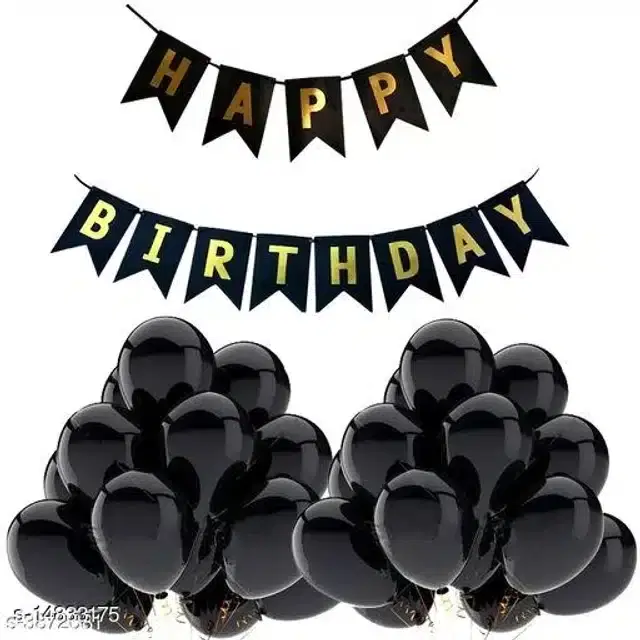 Plastic Birthday Decoration Kit, Black & Gold, Set of 41
