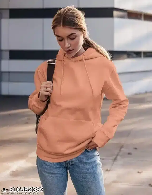 Full Sleeves Hooded Sweatshirt for Women (Peach, S)