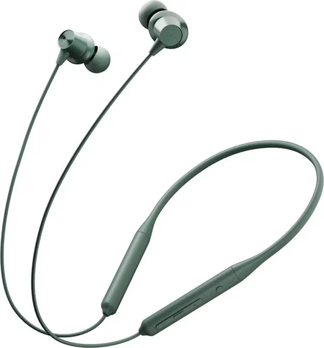 TECHFIRE T60 Pro Bullets Z Bass Neckband, Green with Magnetic On Off ANC ENC