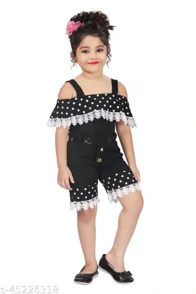 Cotton Jumpsuit for Girls (Black, 7-8 Years)