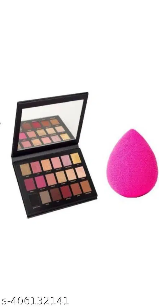 18 Color Eye Shadow Palette with 1 Pc Makeup Blender, Multicolor, Set of 2