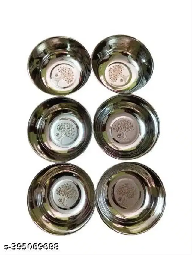 Stainless Steel Bowls, Silver, 250 ml, Pack of 6