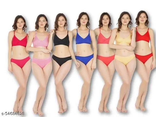 Cotton Blend Solid Lingerie Set for Women, Pack of 7 (Multicolor, 30A)
