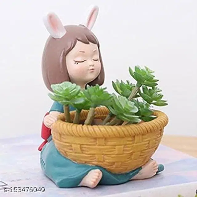 Ceramic Decorative Cute Girl Plant Holder for Home Decor, Multicolor