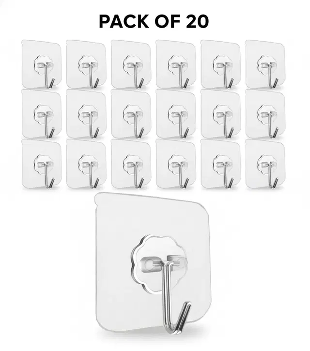 Plastic Wall Hooks, Transparent (Pack of 20)