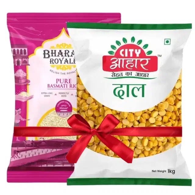 Bharat Royale Pure Basmati Rice 900 g + City Aahar Chana Dal 1 kg