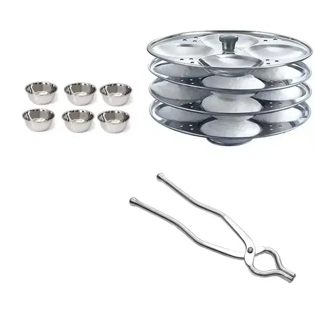 Stainless Steel Sandasi, Chatni Katori & Idli Making Stand, Combo of 3