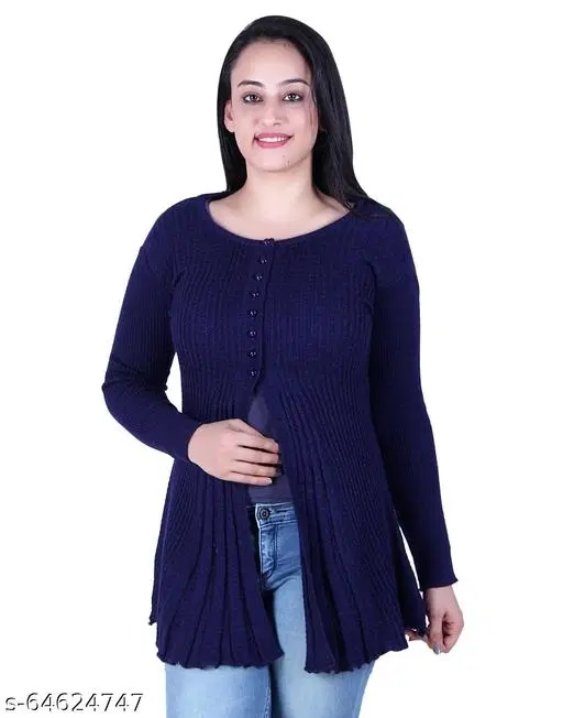 Acrylic Solid Sweater for Women (Blue, L)