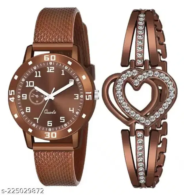 Analog Watch with Bracelet for Women, Set of 2 (Multicolor)