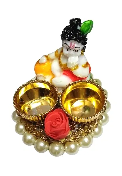 Metal Decoretive Pooja Thali, Multicolour Pack of 1
