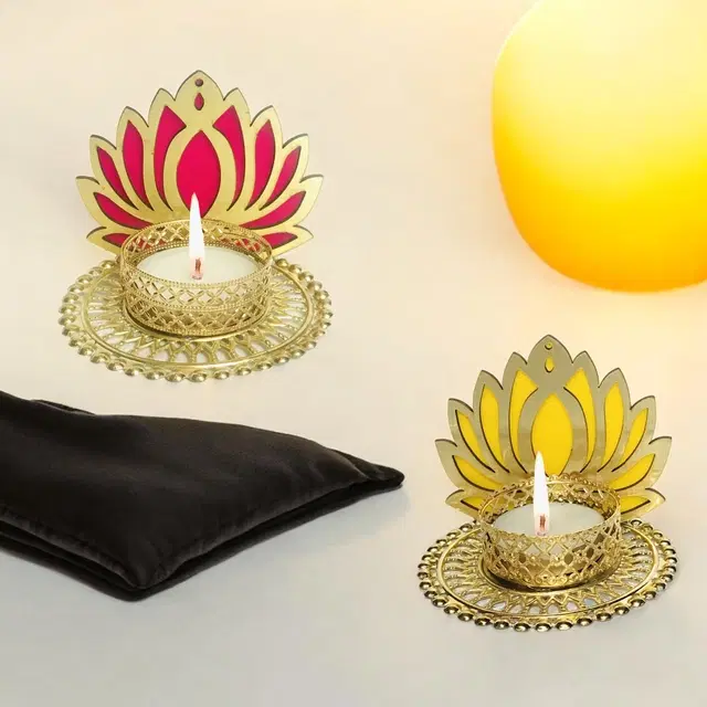 Metal Designer Tealight Candle Holder, Multicolor, 8x8x7 cm, Pack of 2