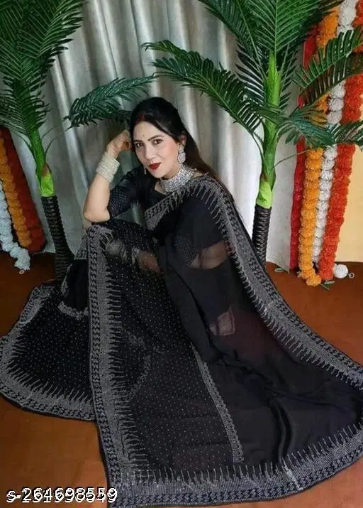 Tussar Embellished Saree For Women, Black