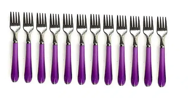 Steel with Plastic Fork Spoon Set, Pack of 12, Multicolor