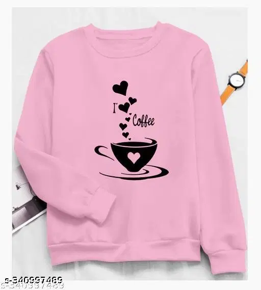 Cotton Printed Sweatshirt for Women (Pink, M)