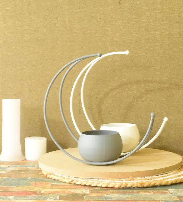 Metal Planter for Home, White & Grey, Pack of 2