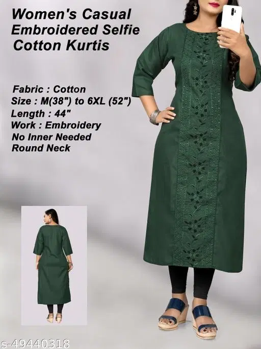 Floral Embroidered A-line Kurti for Women (Green, 4XL)