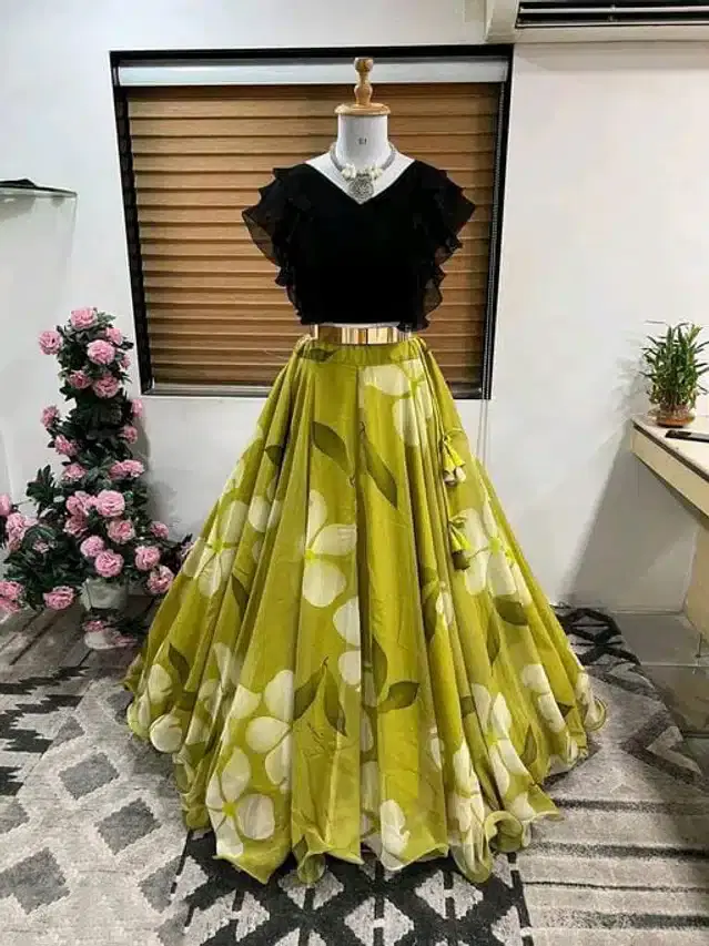 Ready to Wear Lehenga Choli for Women (Green, S)