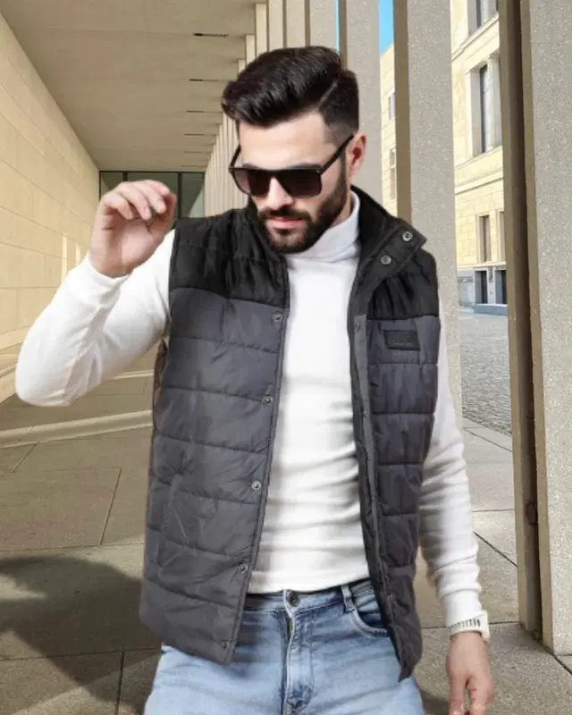 Polyester Solid Jacket For Men, Grey:Black (M)