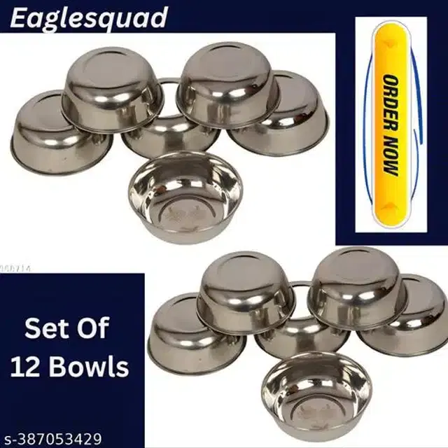 Stainless Steel Bowls, Silver, Pack of 12