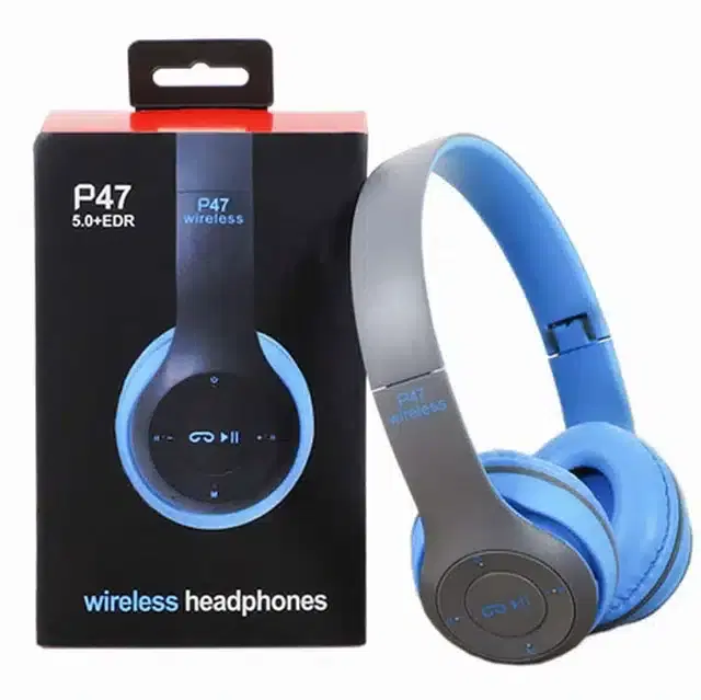 P47 Foldable Wireless Bluetooth Headphone with Mic & SD Card Support, Assorted