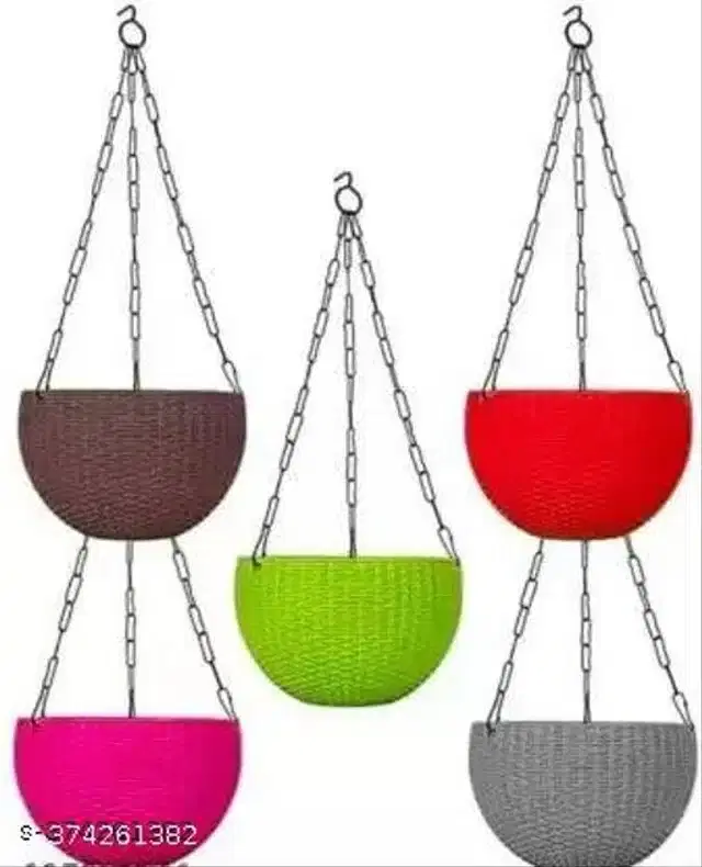 Hanging Flower Pots with Metal Chain, Multicolor, Pack of 5