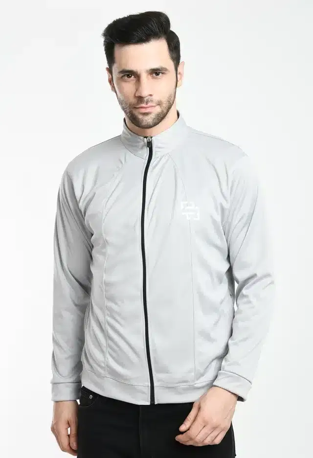 Polyester Full Sleeves Sports Jacket for Men (Grey, M)