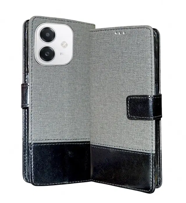 Artificial Leather Mobile Flip Cover for Oppo Cph2641 / A3X 4G /A3 5G, Grey