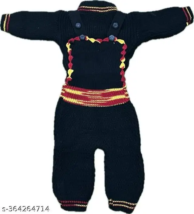 Woolen Clothing Set for Boys (0-3 Months, Black)