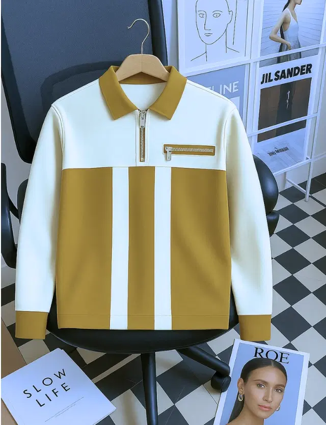 Cotton Blend Colorblocked Sweatshirt for Men, Brown (S)