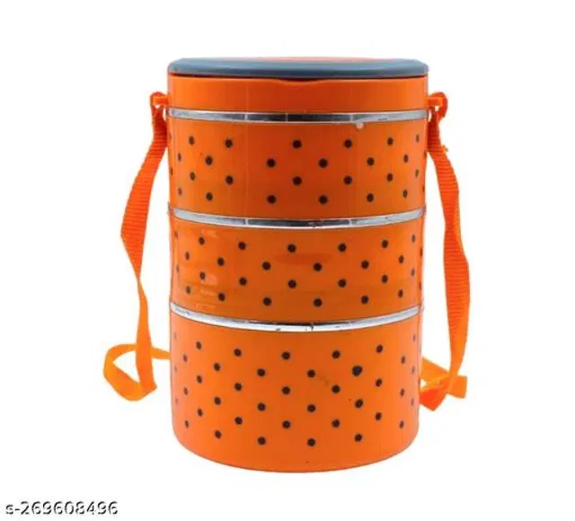 Plastic 3 Layer Lunch Box, Orange