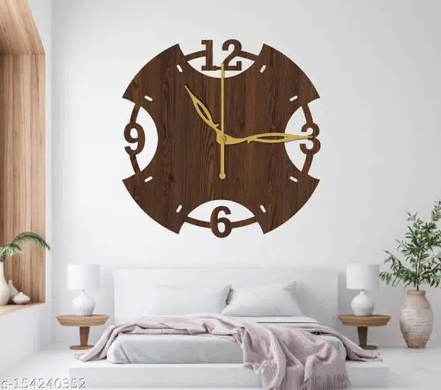 Wooden Wall Clock for Home, Brown