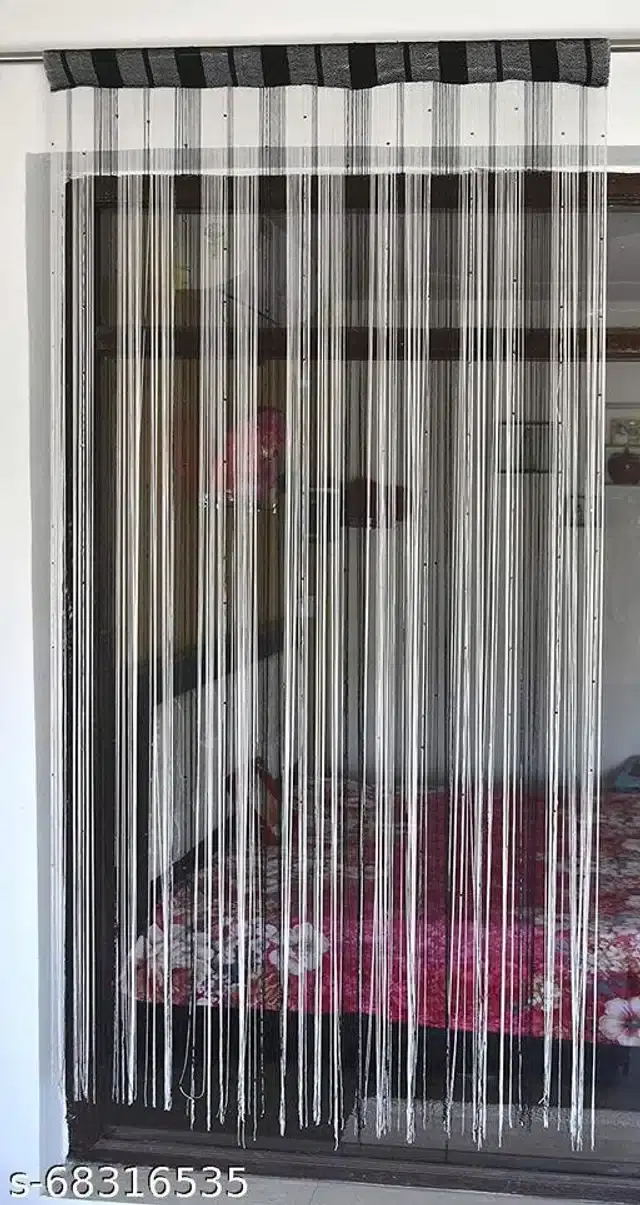Polyester Beads Curtain for Door, Grey & White, 7 Feet
