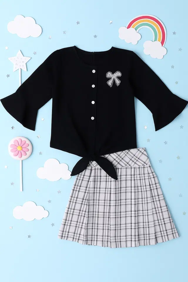 Georgette Printed Clothings Set for Girls, Black & Grey (22)